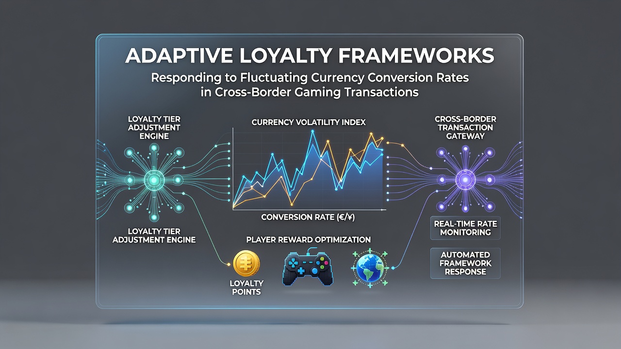 Illustration of digital currency conversion interfaces integrated with gaming loyalty dashboards showing real-time rate adjustments