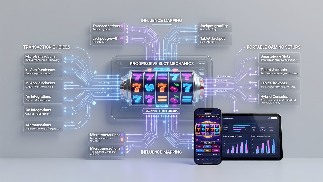 Illustration of portable gaming devices interacting with progressive slot systems