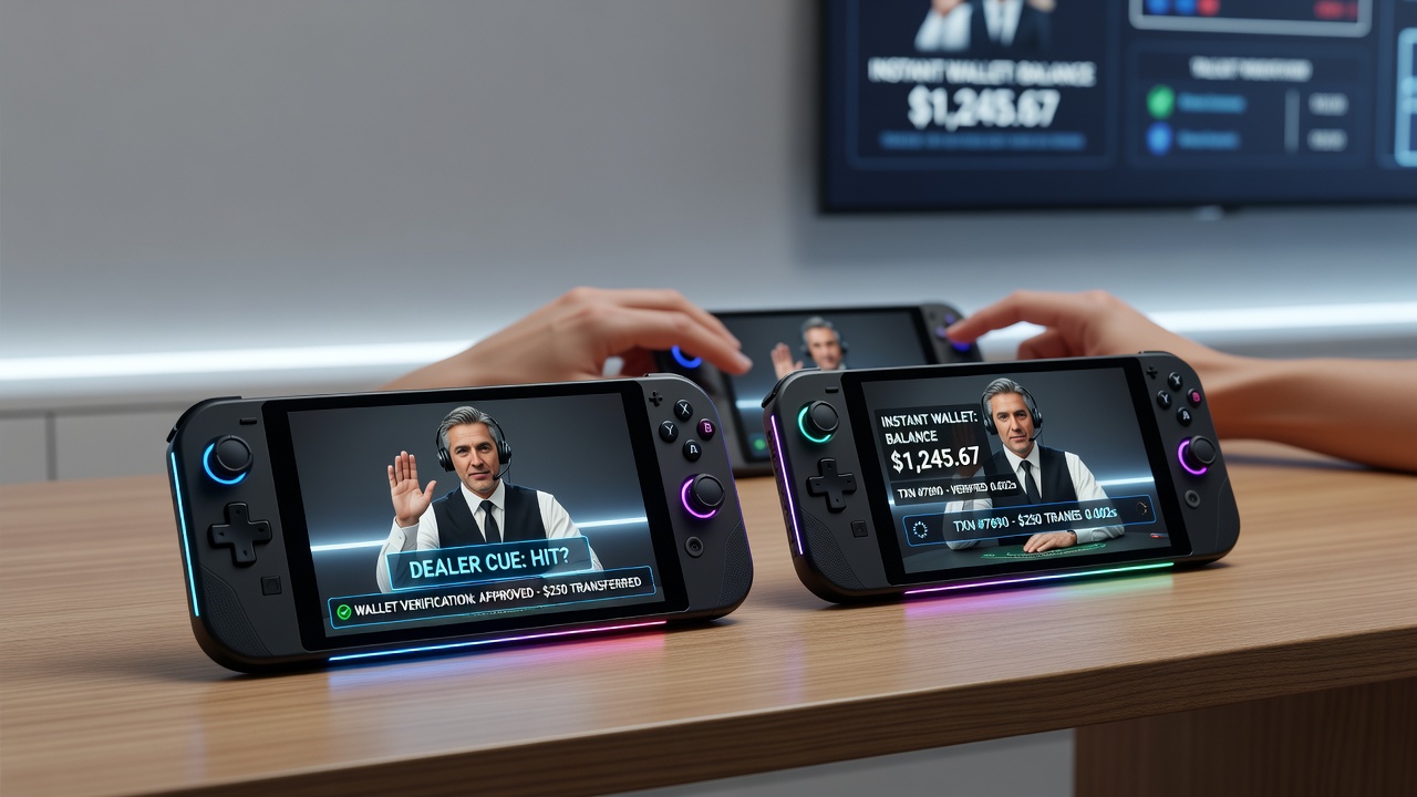 Mobile gaming interface showing live dealer table with overlaid wallet verification prompts