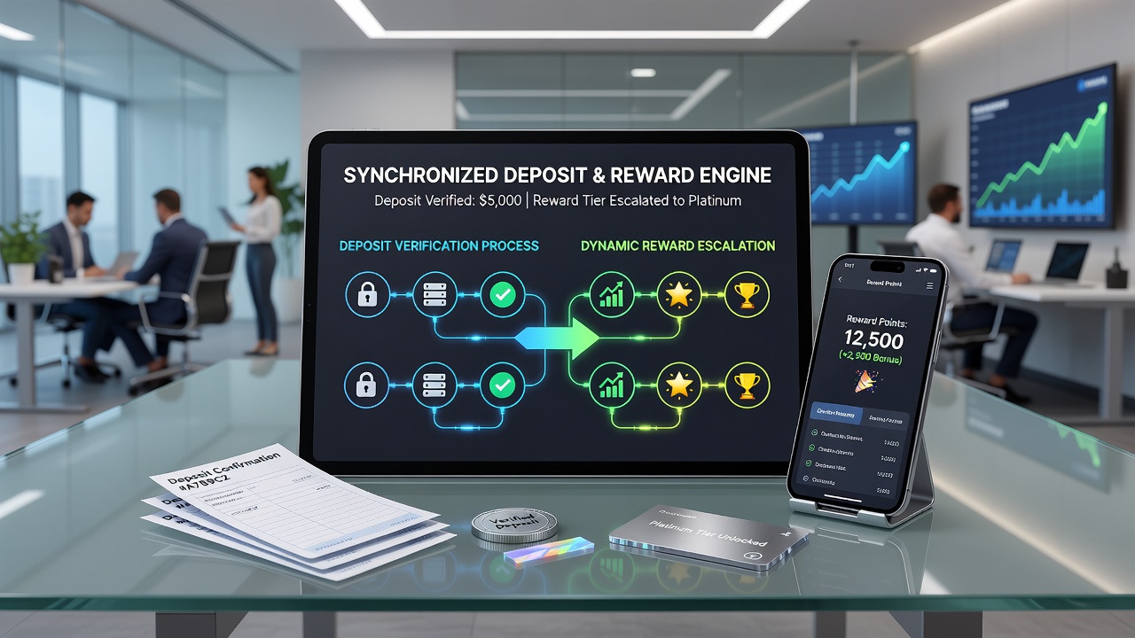 Backend dashboard view of synchronized deposit logs feeding into escalating reward tiers within a slot gaming application
